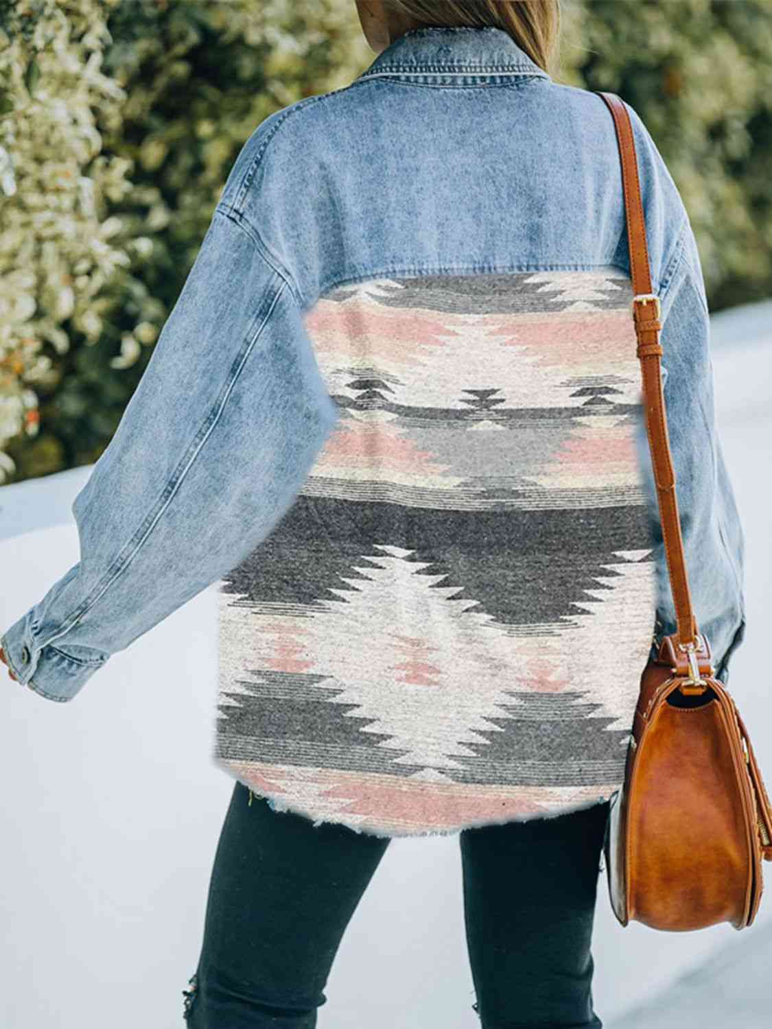 Collared Neck Dropped Shoulder Denim Jacket Bazaarbey