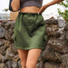 Drawstring Straight Hem Denim Mini Skirt with Pocket Bazaarbey