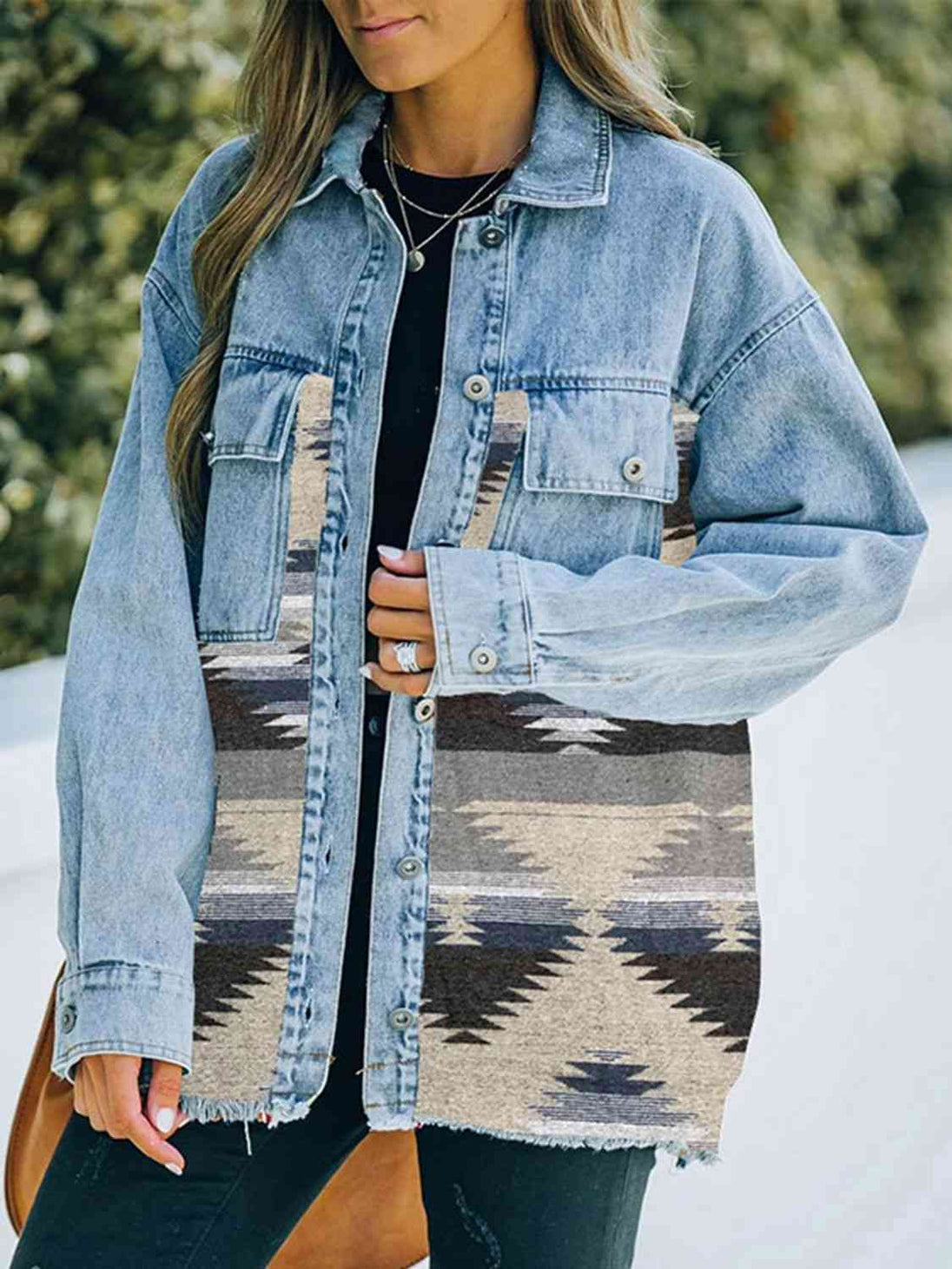 Collared Neck Dropped Shoulder Denim Jacket Bazaarbey