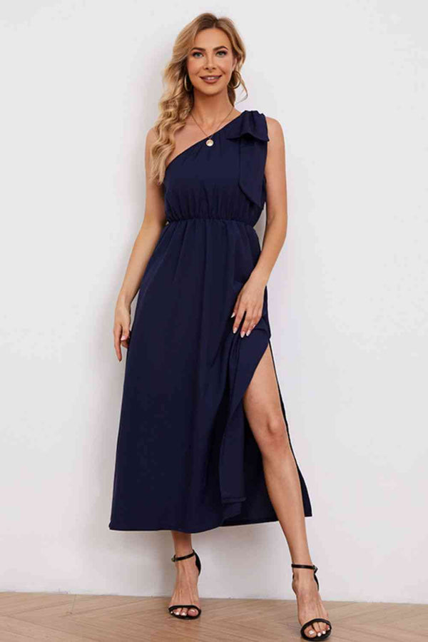 One-Shoulder Sleeveless Slit Dress -BazaarBey - www.shopbazaarbey.com