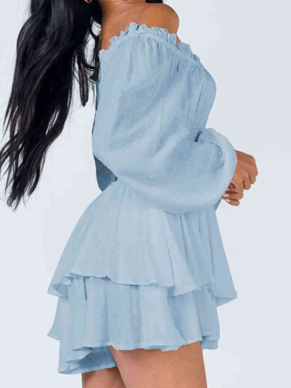 Off Shoulder Smocked Waist Romper -BazaarBey - www.shopbazaarbey.com