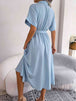 Short Sleeve Collared Tie Belt Dress -BazaarBey - www.shopbazaarbey.com
