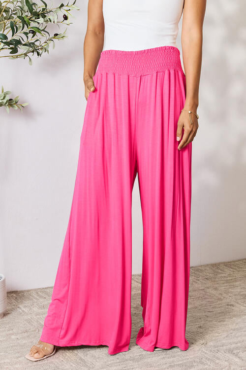   Smocked Wide Waistband Wide Leg Pants Bazaarbey
