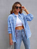 Distressed Drop Shoulder Denim Jacket Bazaarbey