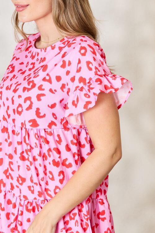  Short Flounce Sleeve Tiered Dress -BazaarBey - www.shopbazaarbey.com