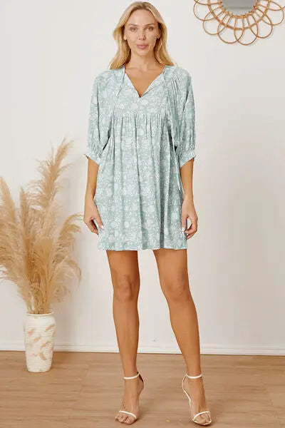 Floral Tie Neck Ruched Babydoll Dress -BazaarBey - www.shopbazaarbey.com