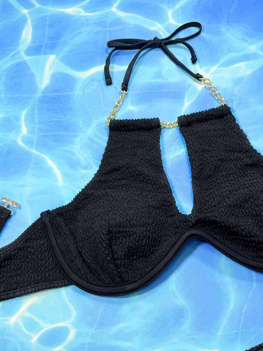 Halter Neck Chain Detail Two-Piece Bikini Set Bazaarbey