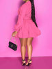 Notched Button Up Balloon Sleeves Dress -BazaarBey - www.shopbazaarbey.com