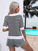 Striped  Half Sleeve Knit Top Trendsi