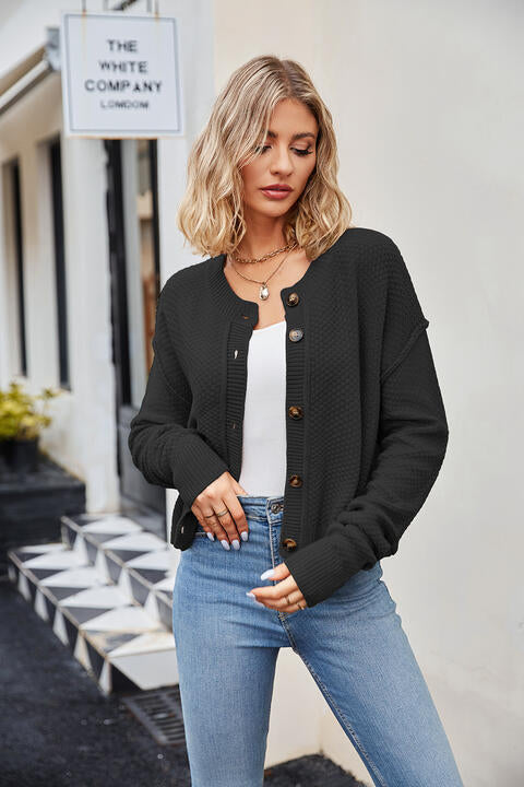 Button Down Exposed Seam Cardigan Trendsi