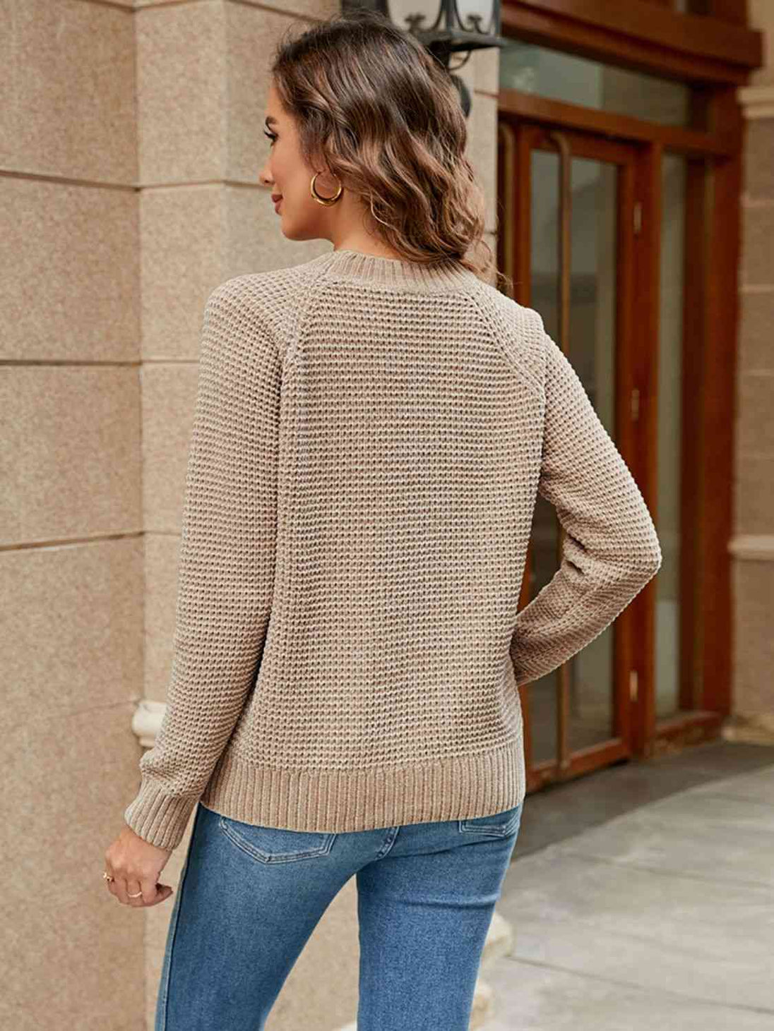 Round Neck Raglan Sleeve Sweater Bazaarbey
