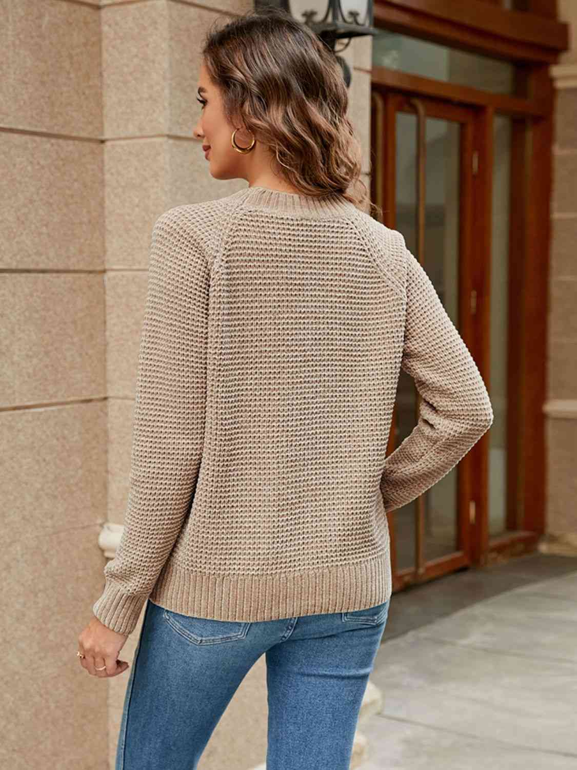Round Neck Raglan Sleeve Sweater Bazaarbey