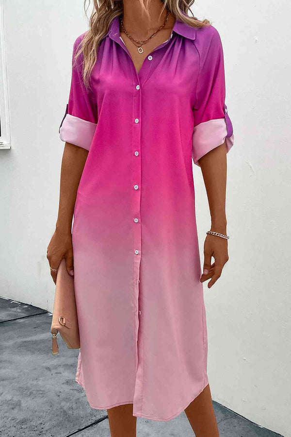 Gradient Long Sleeve Shirt Dress -BazaarBey - www.shopbazaarbey.com