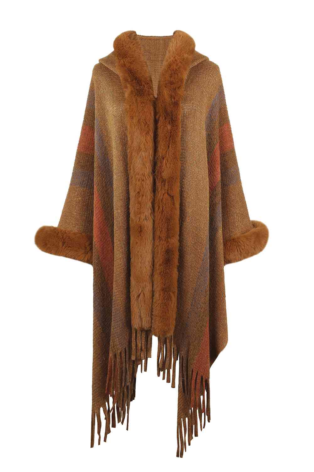 Color Block Fringe Detail Poncho Bazaarbey