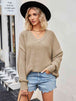 V-Neck Ribbed Dropped Shoulder Knit Top Trendsi