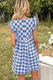 Plaid Butterfly Sleeve Deep V Dress -BazaarBey - www.shopbazaarbey.com