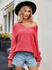 V-Neck Ribbed Dropped Shoulder Knit Top Trendsi