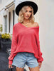 V-Neck Ribbed Dropped Shoulder Knit Top Trendsi