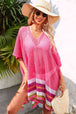 Rainbow Stripe Openwork Slit Cover-Up Bazaarbey
