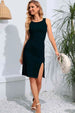 Round Neck Slit Sleeveless Dress -BazaarBey - www.shopbazaarbey.com