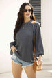 Ribbed Long Sleeve Cold Shoulder Knit Top Bazaarbey