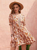 Floral V-Neck Flounce Sleeve Ruffle Hem Dress -BazaarBey - www.shopbazaarbey.com