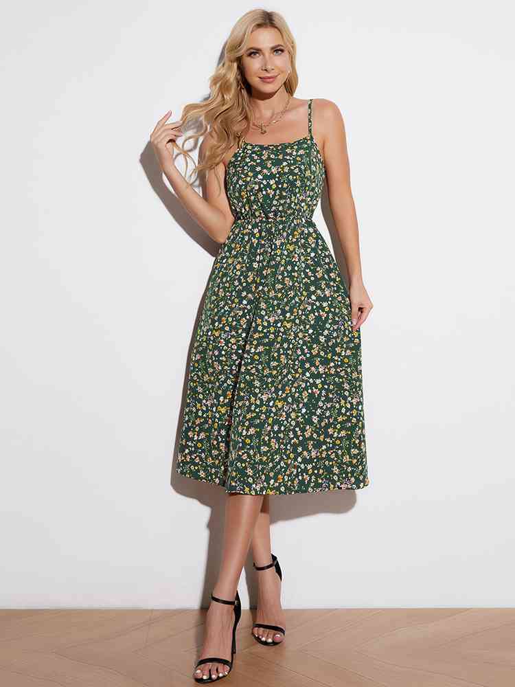  Floral Tied Spaghetti Strap Dress -BazaarBey - www.shopbazaarbey.com