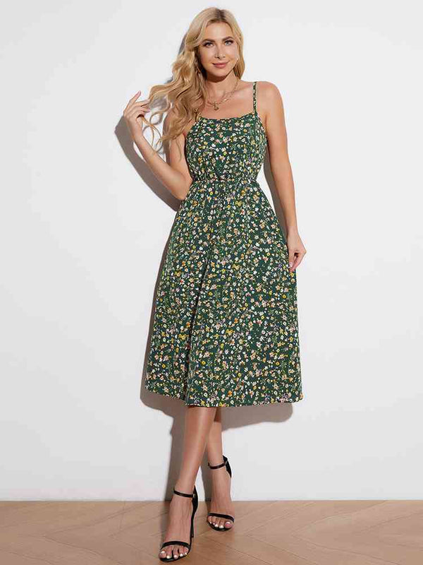  Floral Tied Spaghetti Strap Dress -BazaarBey - www.shopbazaarbey.com