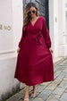 Pleated Long Sleeve  Maxi Dress -BazaarBey - www.shopbazaarbey.com