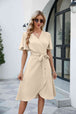 Tie Waist Flutter Sleeve Surplice Dress Bazaarbey