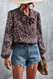 Printed Tie Neck Puff Sleeve Blouse Bazaarbey