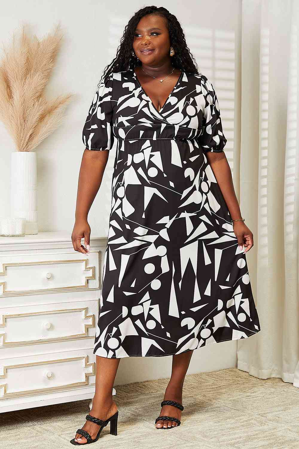  Printed  Balloon Sleeve Dress -BazaarBey - www.shopbazaarbey.com
