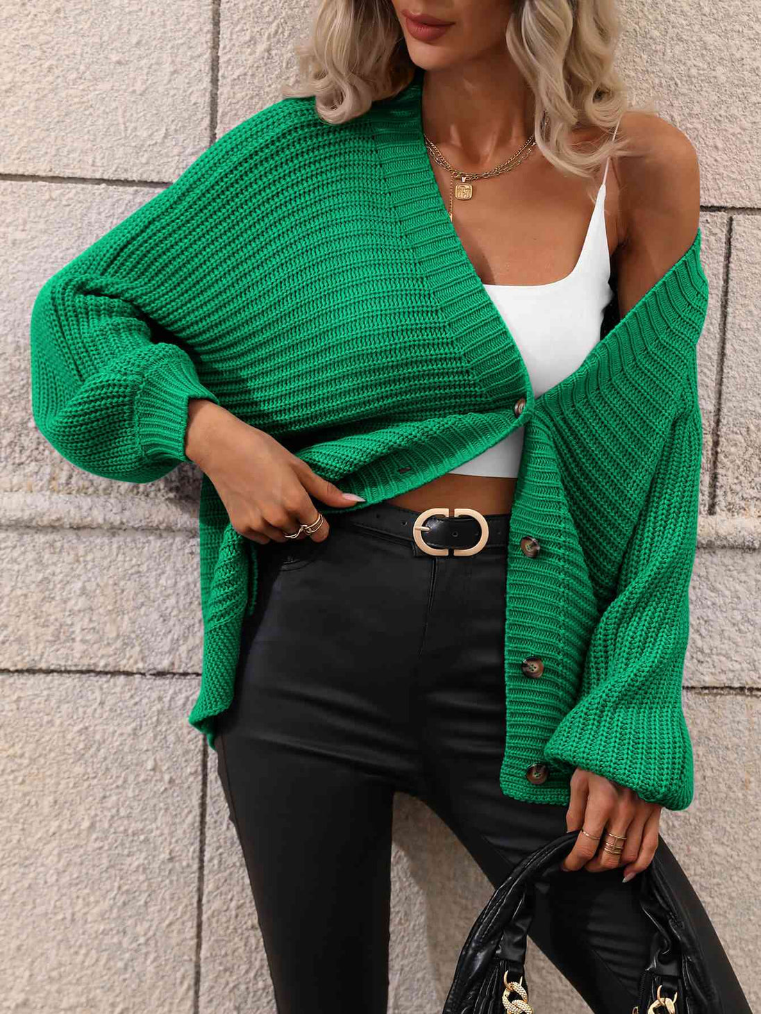  Button Down Horizontal-Ribbing  Cardigan Trendsi