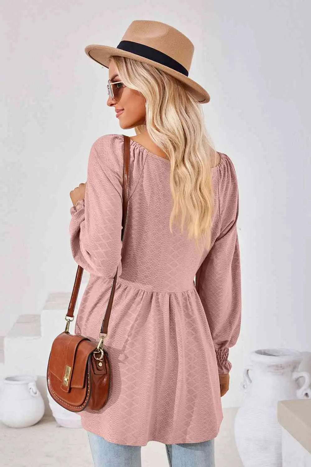 V-Neck Lantern Sleeve Blouse Bazaarbey
