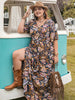 Floral V-Neck Short Sleeve Slit Dress -BazaarBey - www.shopbazaarbey.com
