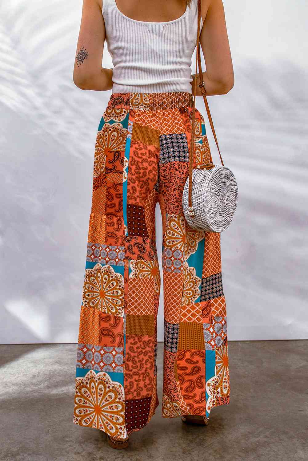 Bohemian Patchwork Drawstring Wide Leg Pants Bazaarbey