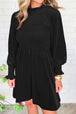 Smocked Round Neck Long Sleeve Dress -BazaarBey - www.shopbazaarbey.com