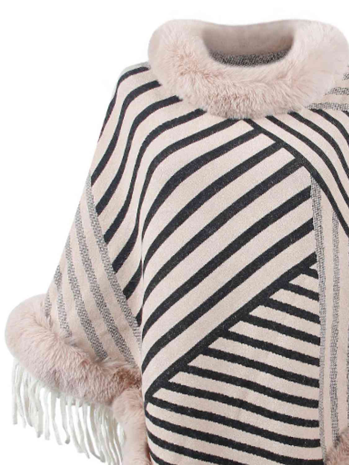 Striped Fringe Hem Poncho Bazaarbey