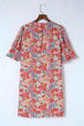 Floral Notched Neck Flounce Sleeve Shift Dress -BazaarBey - www.shopbazaarbey.com