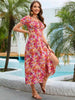 Floral Square Neck Short Sleeve Midi Dress -BazaarBey - www.shopbazaarbey.com