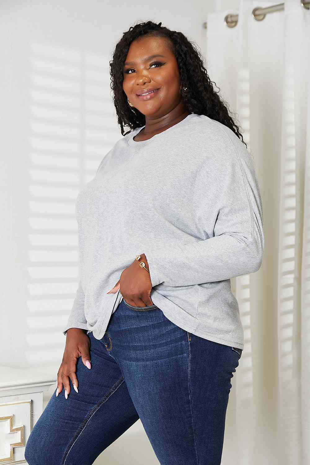  Seam Detail Round Neck Long Sleeve Top Trendsi
