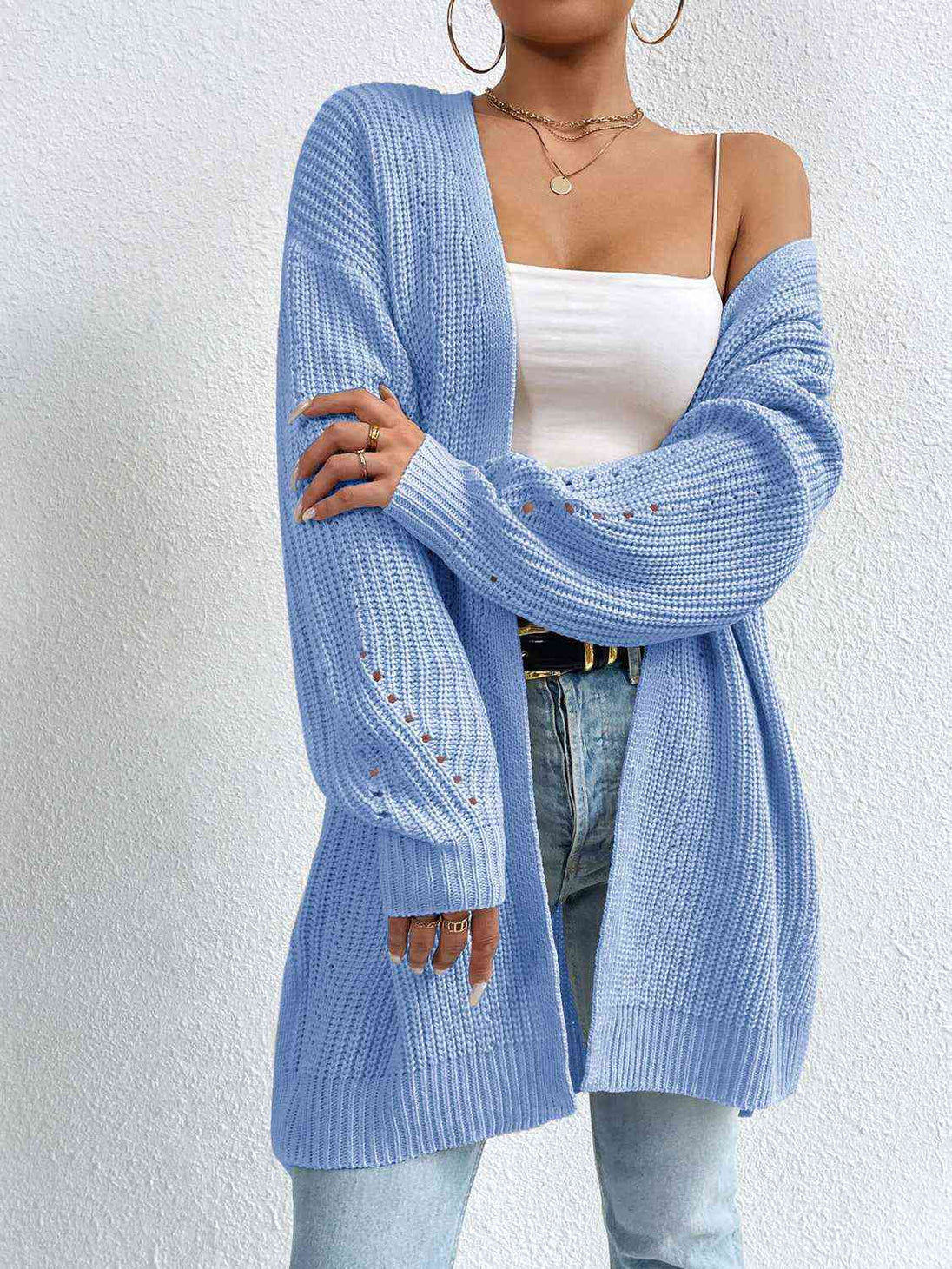 Open Front Dropped Shoulder Slit Cardigan Bazaarbey