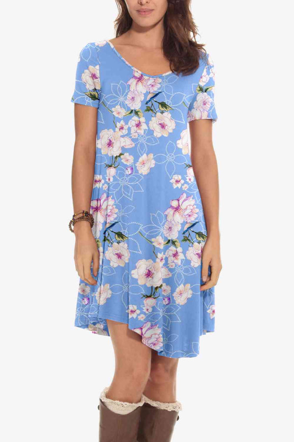 Floral Round Neck Short Sleeve Dress -BazaarBey - www.shopbazaarbey.com