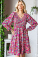 Floral Smocked V-Neck Flounce Sleeve Dress -BazaarBey - www.shopbazaarbey.com