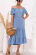 Plaid Off-Shoulder Tiered Midi Dress -BazaarBey - www.shopbazaarbey.com