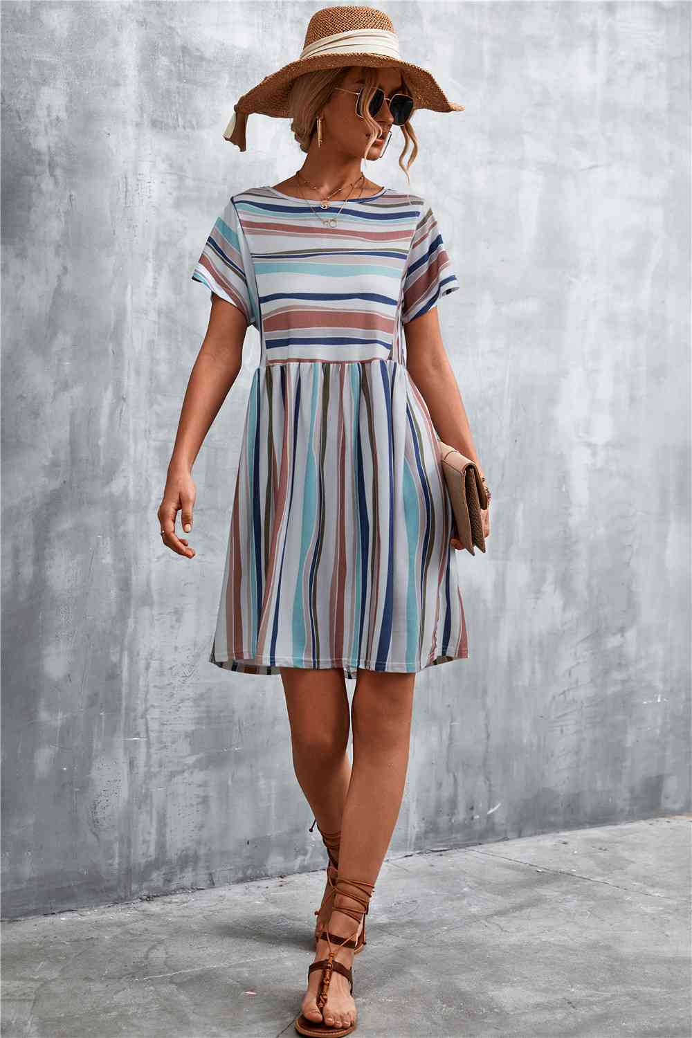 Striped Round Neck Dress -BazaarBey - www.shopbazaarbey.com