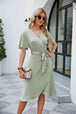 Tie Waist Flutter Sleeve Surplice Dress Bazaarbey