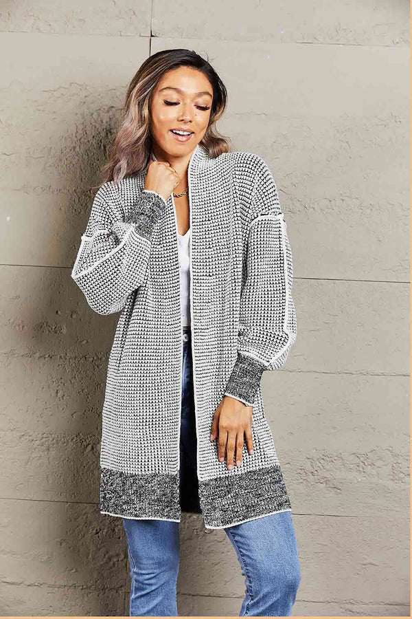 Woven Right Heathered Open Front Longline Cardigan Bazaarbey