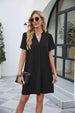 Notched Puff Sleeve Shift Dress -BazaarBey - www.shopbazaarbey.com
