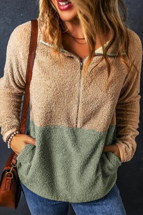 Contrast Half Zip Long Sleeve Sweatshirt Bazaarbey